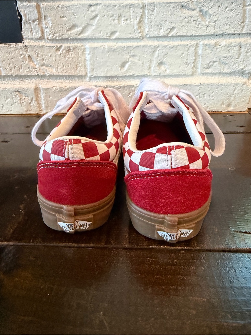 VANS (women) 6.5 Red Checkerboard Lace-Up Sneakers - Picture 5 of 6